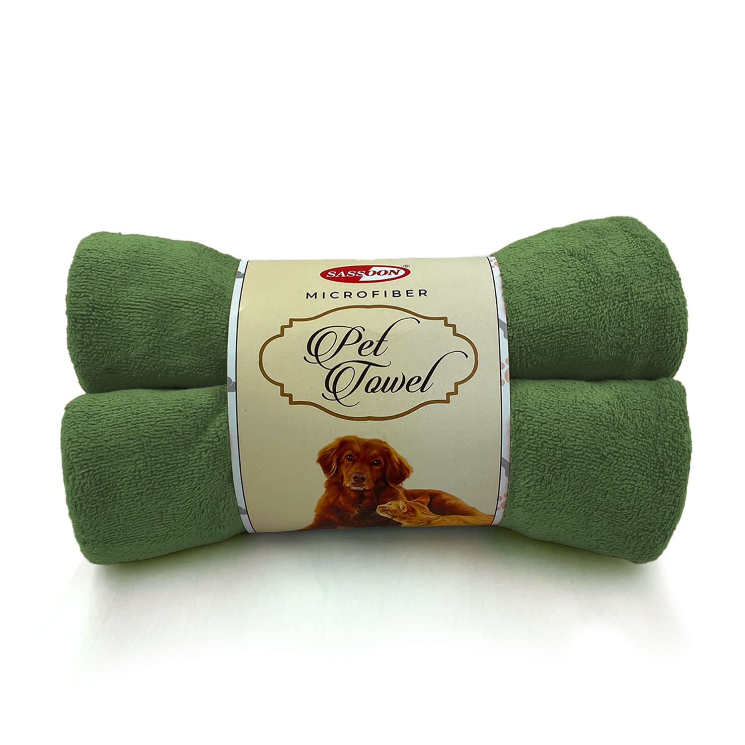Sassoon Small Pet Towels | Ultra Soft & Microfiber | Quick Drying | Machine Washable | Colour - Green (Pack of 2)