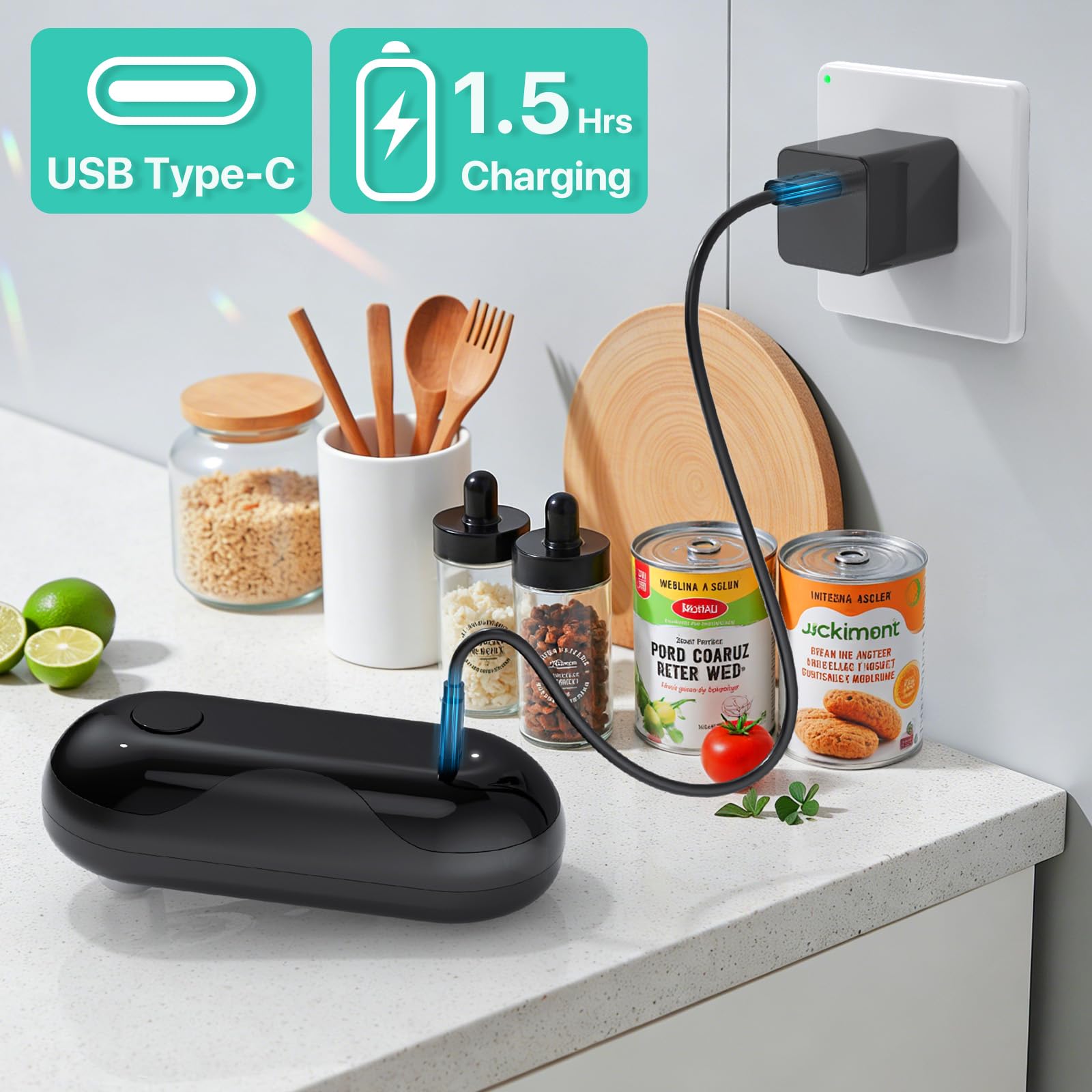 Electric Can Opener, Auto-Stop, Rechargeable, Side-Cut Smooth Edge, Hands Free Automatic Can Opener for Seniors & Arthritis Patients (Orange) — view 5