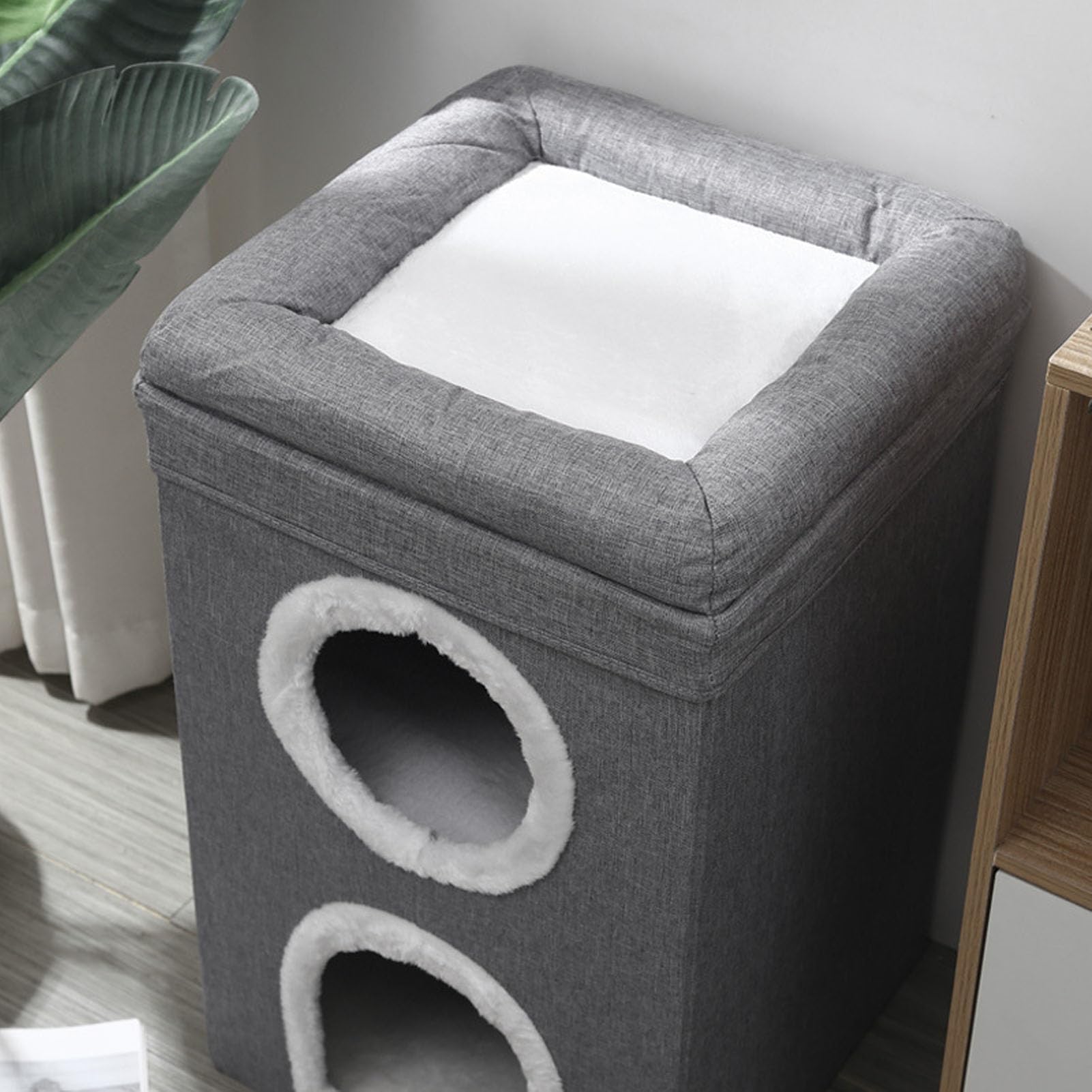 ASHATA Innovatives 3-lagiges Katzenbett-Hauswürfel mit Kratzbrett, Tragbares Ganzjahres-Katzenhaus Zum Springen und Klettern, Katzenhöhlen-Bett-Spielhaus für den Innenbereich