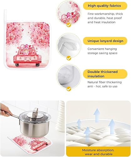 Miniatura 2 de 5 Packs Valentine's Red Truck Pot Holders Sets for Kitchen,Oven Pan Plate Bowl Pads Heat Proof Mat with Hanging Loop,Terry Cloth Potholders Soft