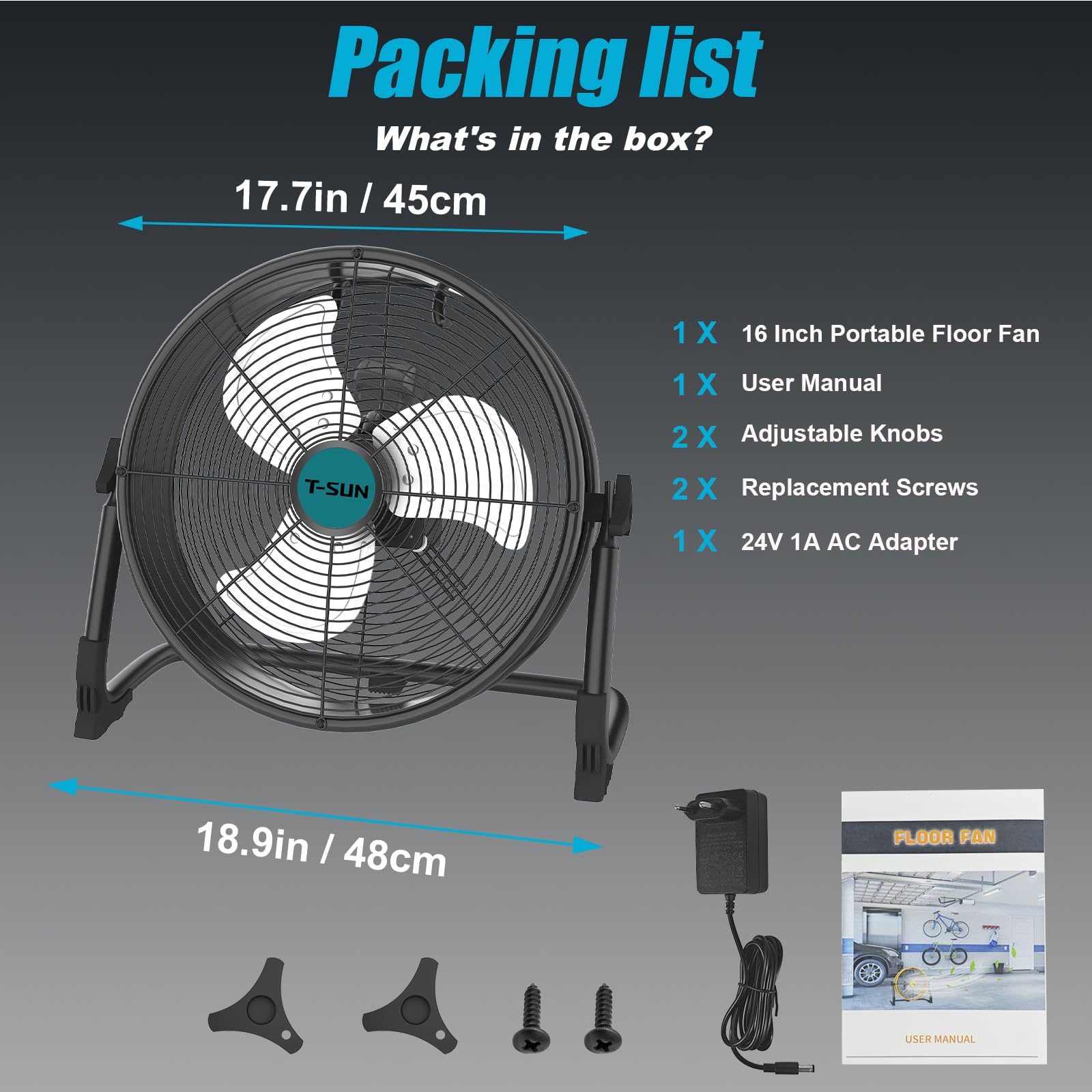 40CM Ventilador de Suelo Industrial compatible con Batería Ma-kita/ Adaptador de CA Ventilador de pie Portatil Aspas de Aluminio Regulación Continua de la Velocidad Inclinación Ajustable(Sin Batería)
