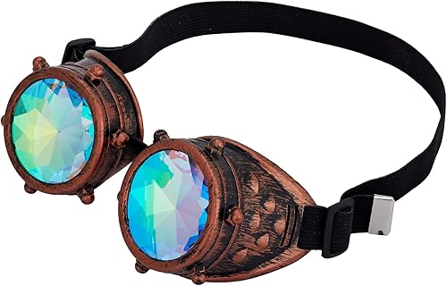 Miniatura 119 de Gafas de caleidoscopio retro con pinchos, gafas de cristal arcoíris steampunk estilo soldadura, gafas de cosplay punk