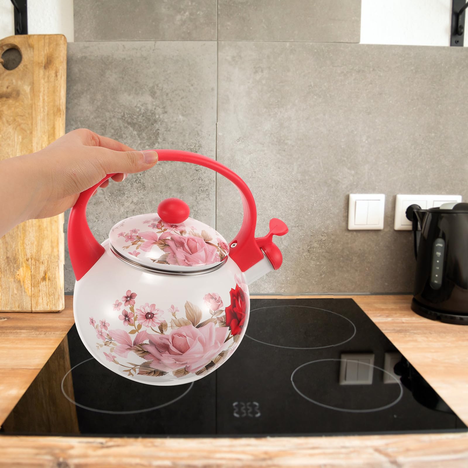 Bollitore da Tè in Smalto 2,2 l Manico Comodo Rosso