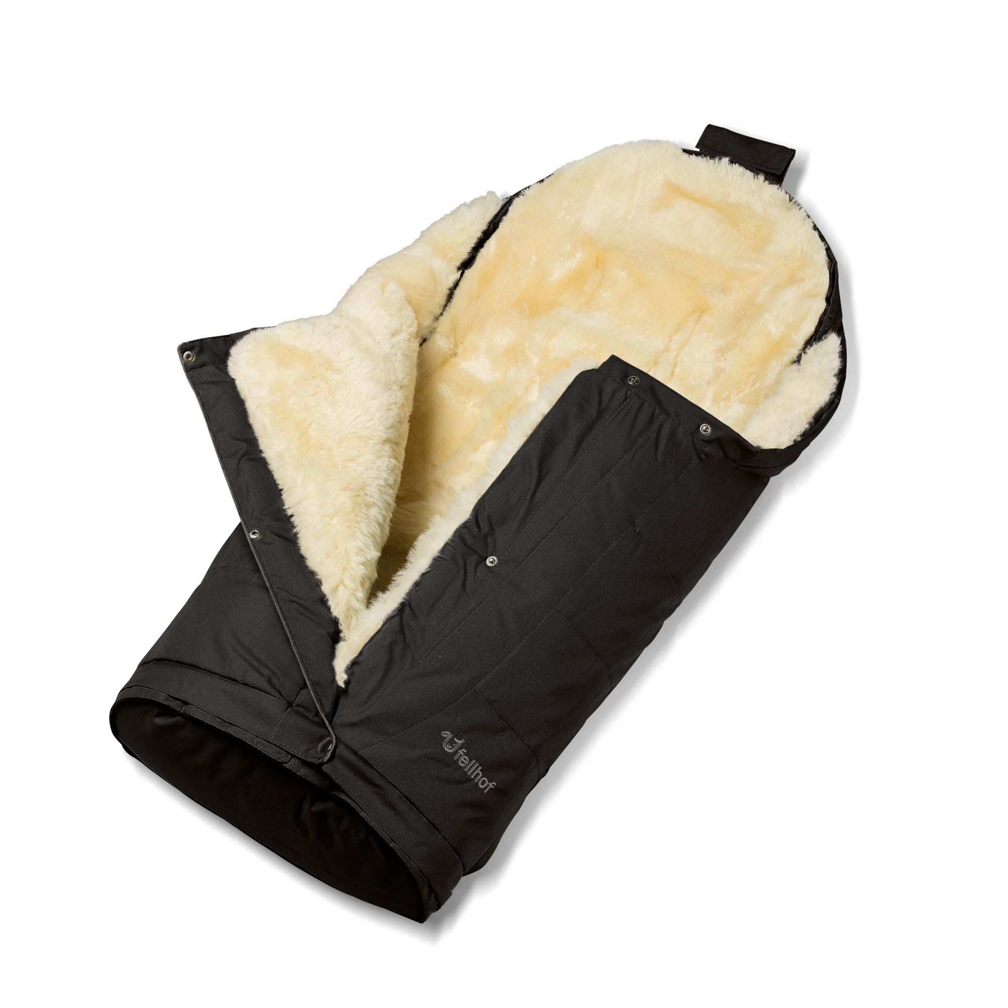 Fellhof Lammfell Fußsack Kitzbühel | Kinderwagen Universalmodell | verstellbar ca 40/45 x 86/106 cm | Merino Lammfell innen Wind- und wasserabweisend außen | 3- und 5-Punkt-Gurte
