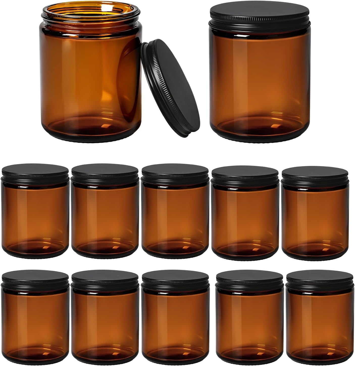 Candle Jars for Making Candles 24pcs, 8oz Amber Glass Containers with Lids, Thick Glass Jars with Matte Black Metal Lids, Empty Canning Jars for Candle Making Supplies, Storage, DIY Crafts Bulk