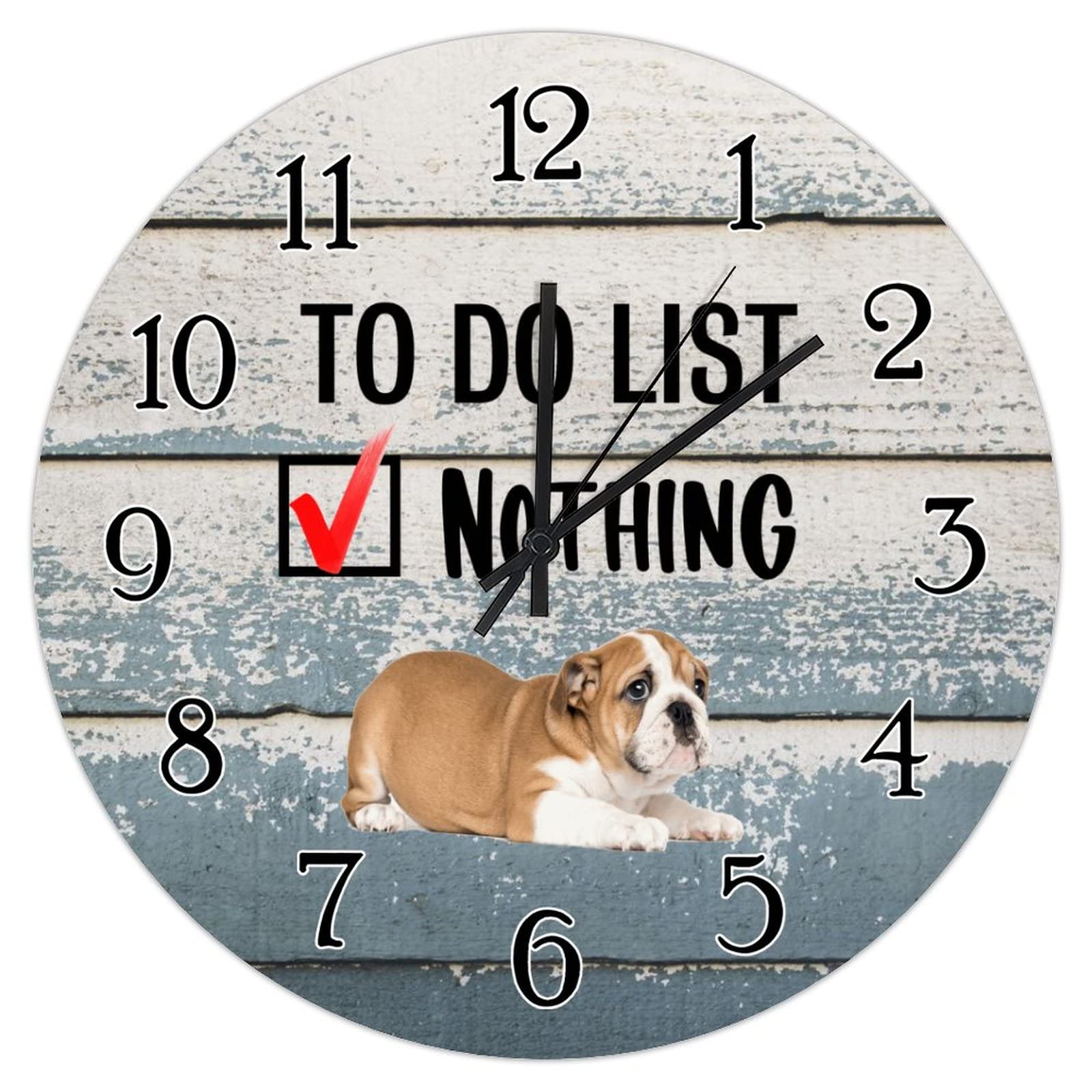 Horloge murale ronde en bois bouledogue anglais 38cm silencieuse