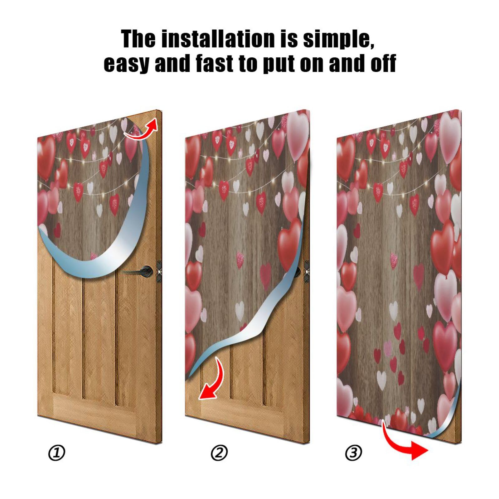 FLildon Pink Red Heart Wooden Valentine's Day Door Cover Decoration, Party Accessory Porch Decor for Festive Ornament Room Door Covers 36 x 98 Inch