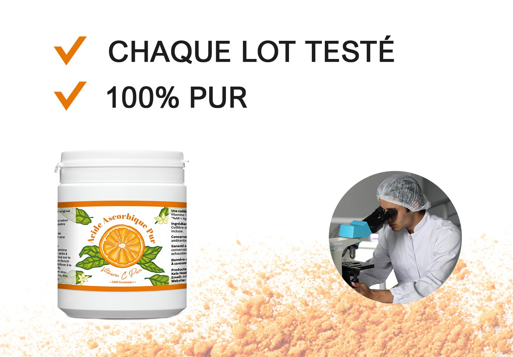 Kala Health - Vitamine C Pure 5 kg - Poudre de vitamine C - Acide ascorbique pur - Fourniture de 5000 jours x 1000 mg dosage élevé - Avec cuillère-doseuse - Végétalien - Qualité premium