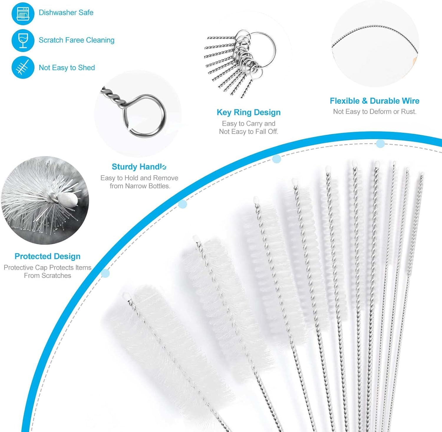 10 Inch Long Upgrade Straw Brush, Bottle Cleaning Brushes, Tube Cleaning Brushes Set Straw Cleaning Kit, 10 Different Diameters Metal Pipe Brush Cleaner, Set of 10pcs by Aorzov