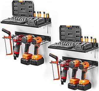 MAWEW Power Tool Organizer,Drill Holder Wall Mount,Power Tool Storage Rack,Tool Organizer Wall Mount,Heavy Duty Metal Tool Shelf,Utility Storage Rack for Cordless Drill.(Pack of 2)