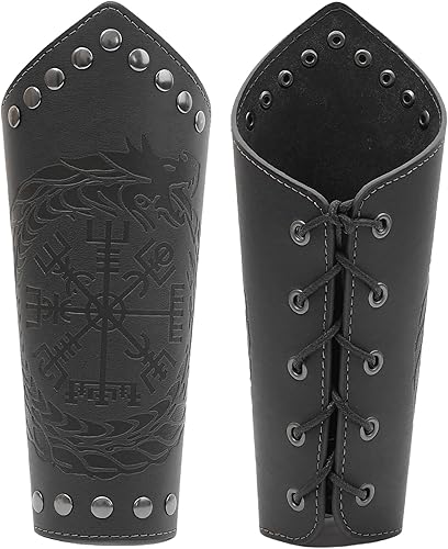 Pulsera de cuero con guantelete medieval, muñequeras vikingas, guardias de tiro con arco, brazaletes de brazo ancho para mujeres y hombres, 2