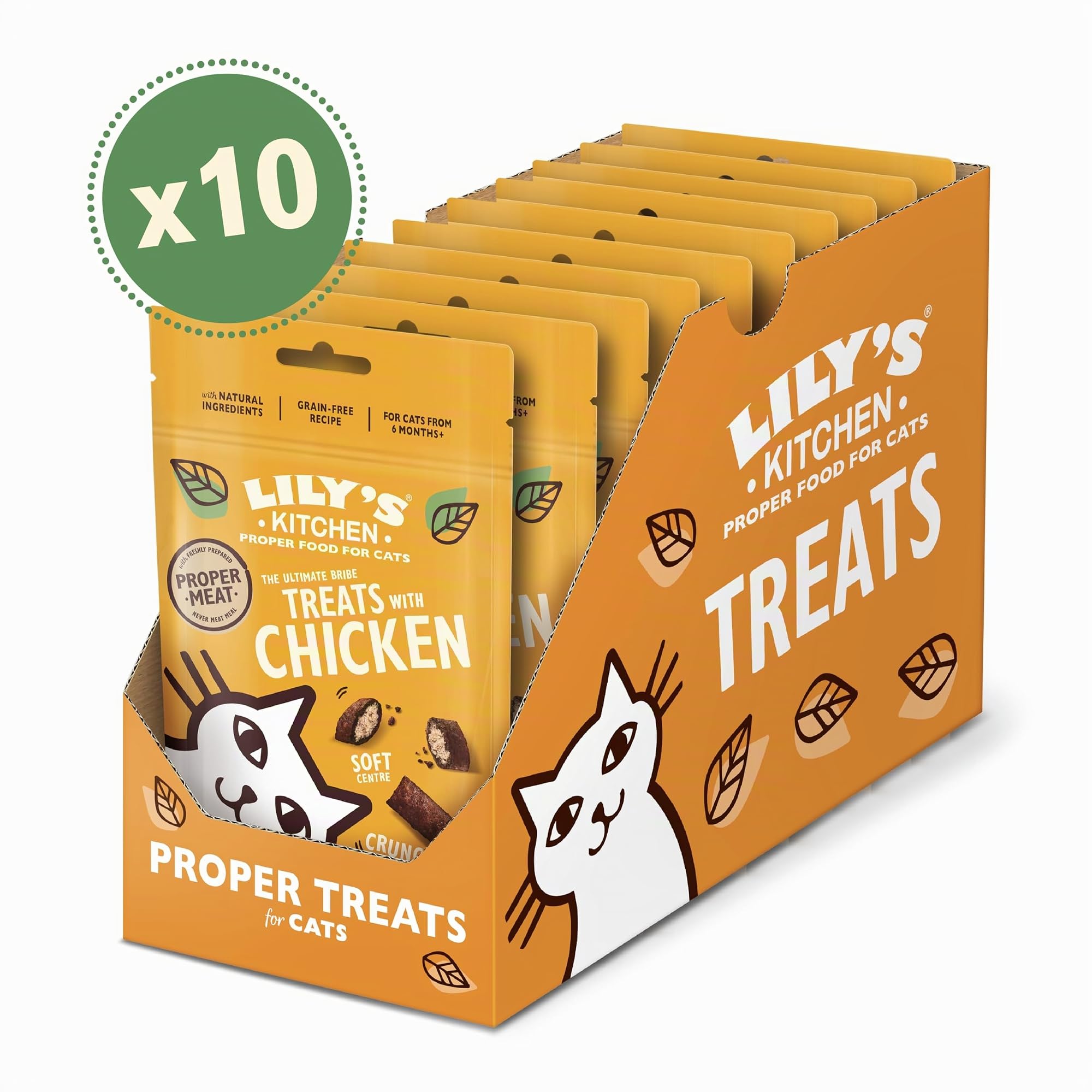 Lily’s Kitchen Snack per Gatti con Pollo, 10 x 60 g – Ricette Senza Cereali, Senza Zuccheri Aggiunti, con Ingredienti Naturali