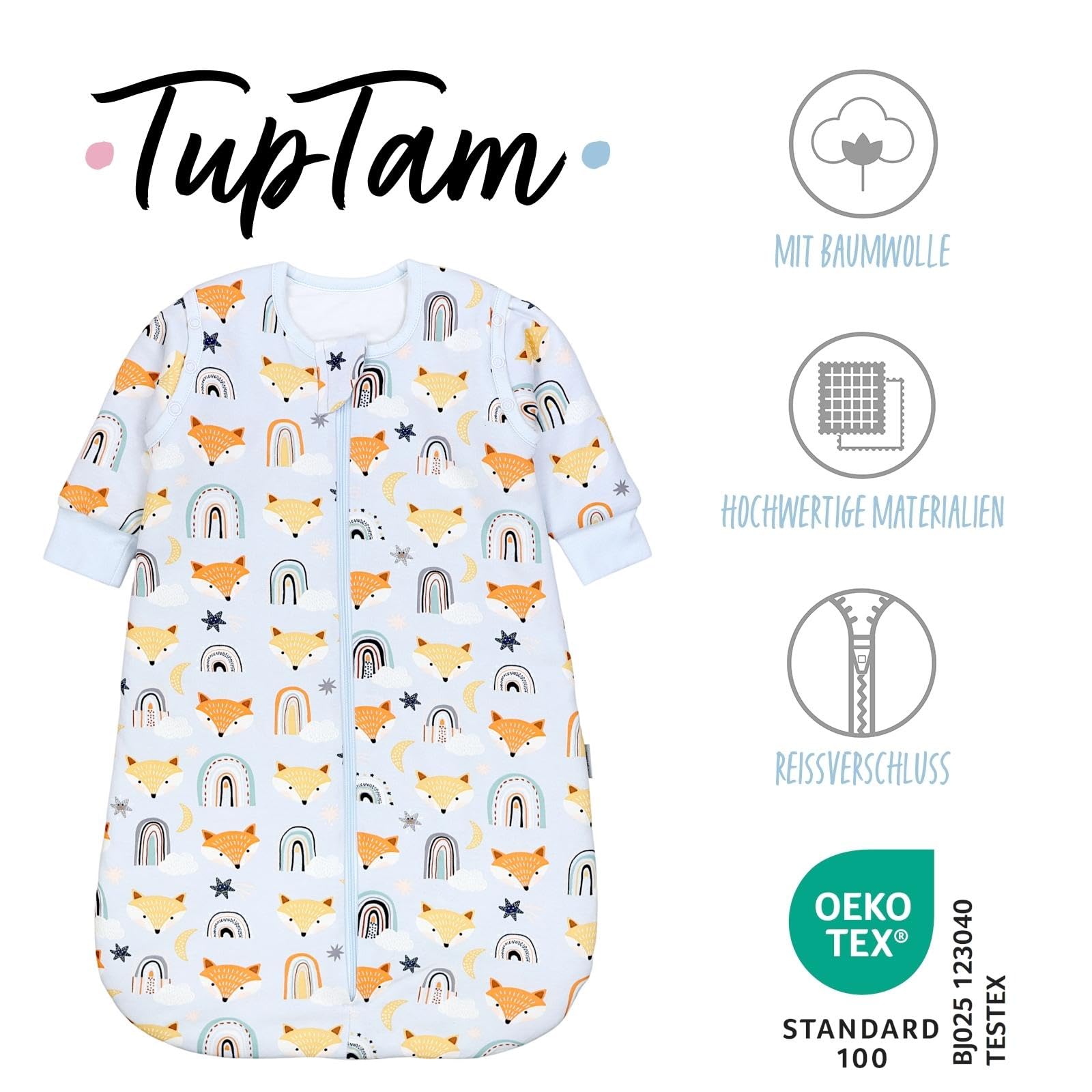 TupTam Sacco Nanna 2.5 TOG – Sacco Nanna Neonato Tutto l’anno con Maniche Rimovibili, Cotone OEKO-TEX