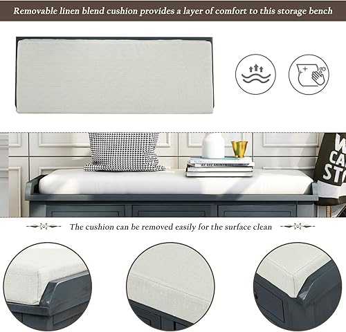 Miniatura 7 de Harper & Bright Designs TREXM - Banco de almacenamiento rústico con 3 cajones y 3 cestas de ratán, banco de zapatos para sala de estar, entrada