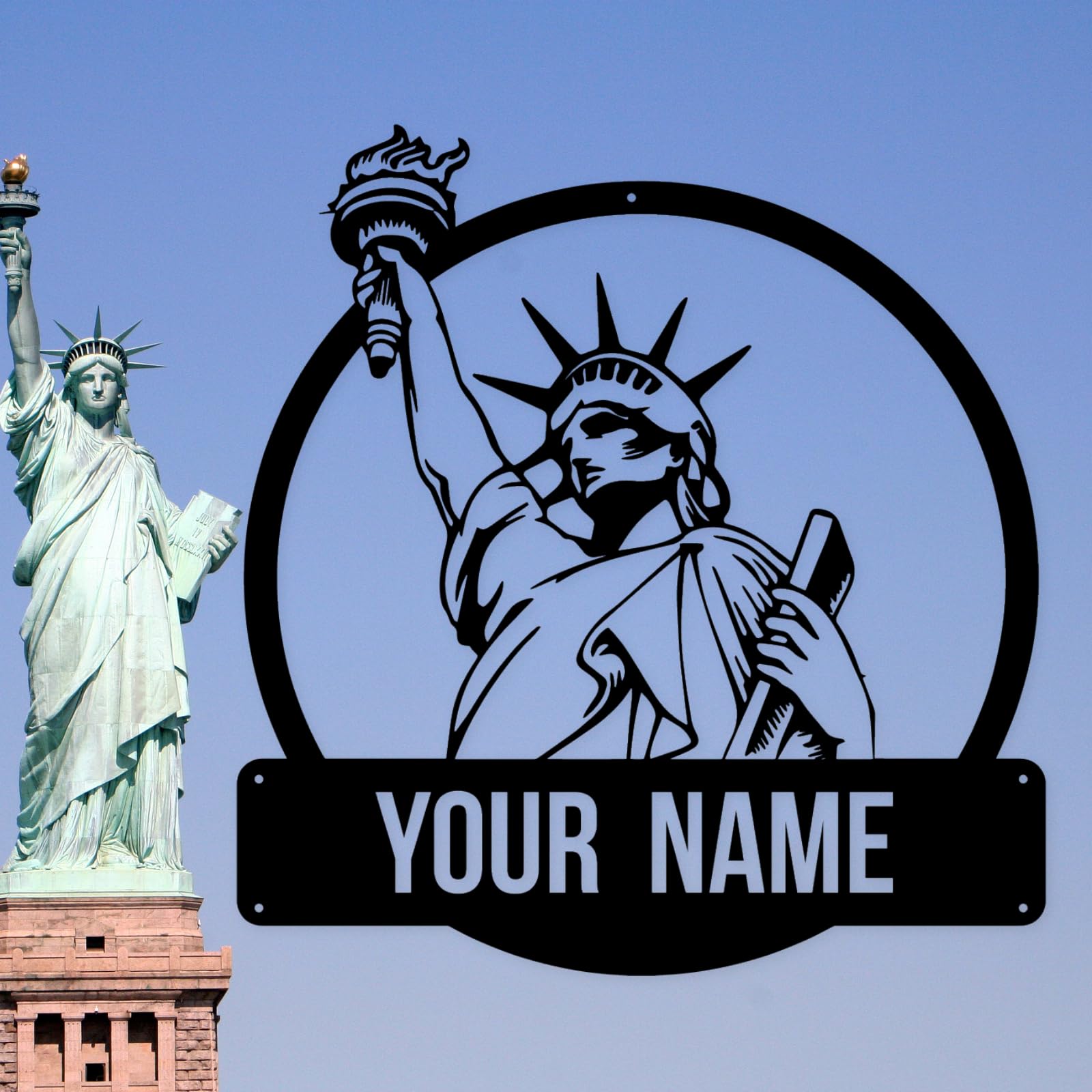 Houdoum Custom Statue of Liberty Metal Wall Art,Personalized Metal Statue of Liberty Sign,Metal Statue of Liberty Wall Decor,New York Metal Wall Art,Statue of Liberty Living Room Decor (Style D)