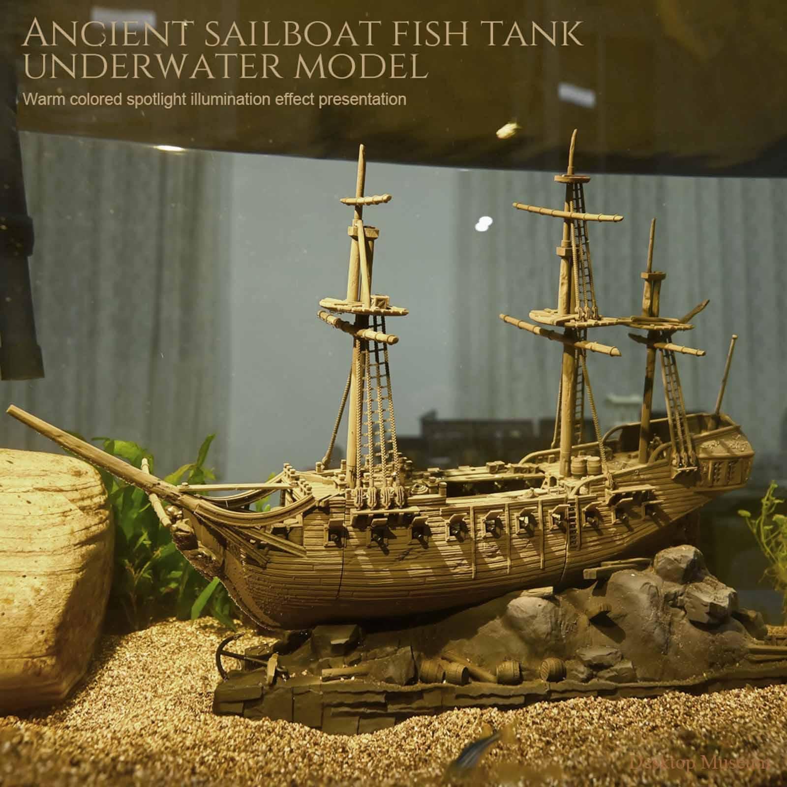 Decoración para Acuario con Forma de Barco - Accesorios Resistentes - Regalo