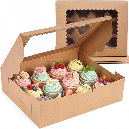 Miniatura 14 de VGOODALL 12 cajas para cupcakes, 6 soportes para cupcakes de Halloween con ventana, cajas de pastelería negras para cumpleaños, vacaciones