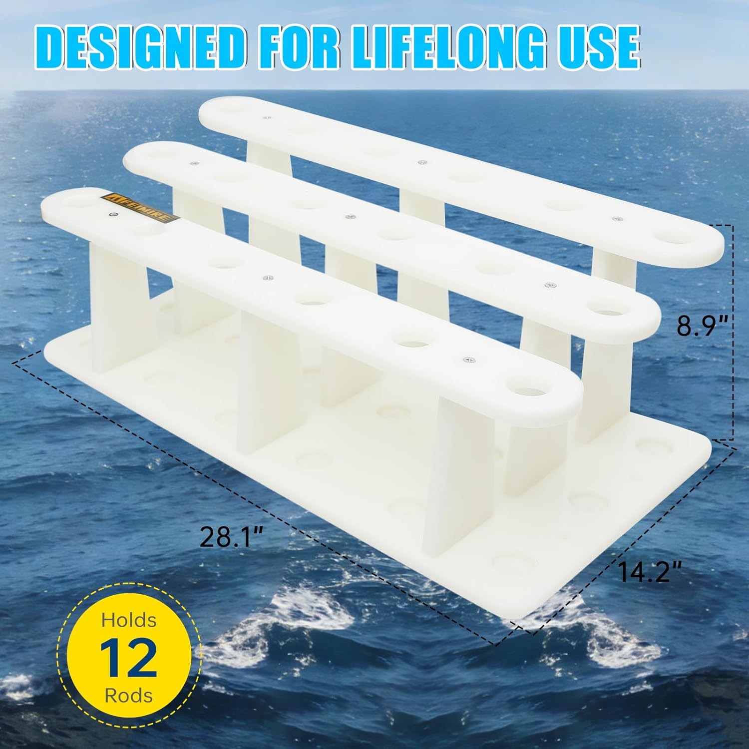 Heavy-Duty HDPE Fishing Rod Holder Rack for 18 Rods – Deck & Dock Mount Rod Storage with Stainless Steel Hardware, Wide Spacing Design for Large Reels, UV & Corrosion Resistant