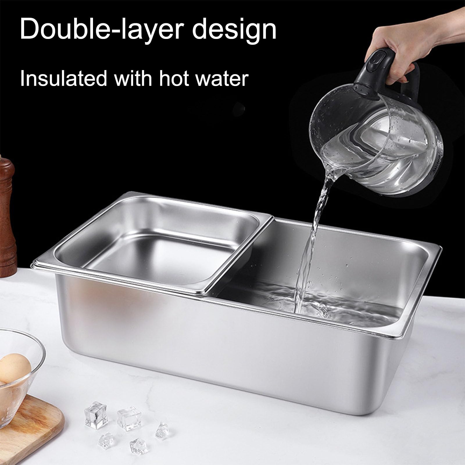 Thermobox, 2 Behälter, Warmbox, mit abnehmbarem Deckel, geeignet für Restaurants, Hotels, Partys, Buffets (Größe: B)