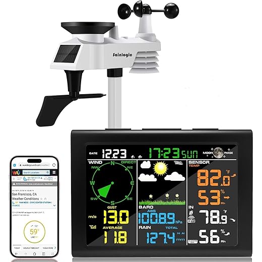 Sainlogic Professional WiFi Weather Station with Outdoor Sensor, Internet Wireless Weather Station with Rain Gauge, Weather Forecast, Wind Gauge, Wunderground, Black