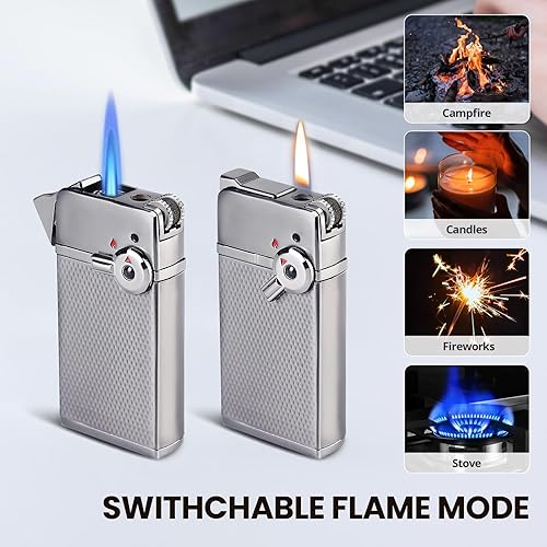 Miniatura 5 de YUSUD Encendedor de cigarrillos con antorcha, combustible de butano recargable, llama suave/de chorro conmutable, encendedor de cigarrillos con