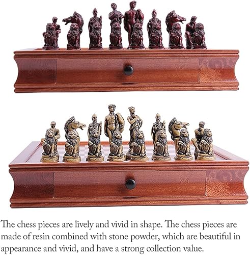 Miniatura 4 de Yushifa Juegos de ajedrez portátiles de madera de 165 x 165 pulgadas juego de mesa de ajedrez con 2 cajones de almacenamiento integrados hechas a
