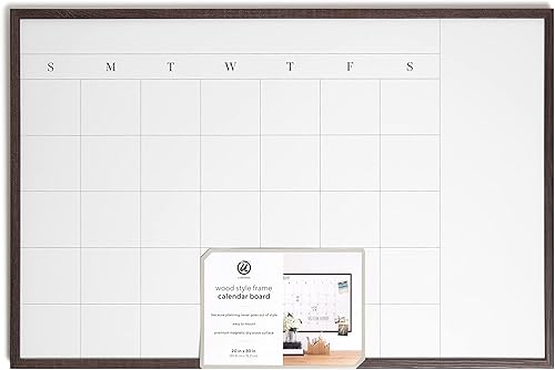 Miniatura 5 de U Brands Calendario de borrado en seco pizarra blanca con marco de estilo de madera, suministros de oficina, 20 x 30 pulgadas