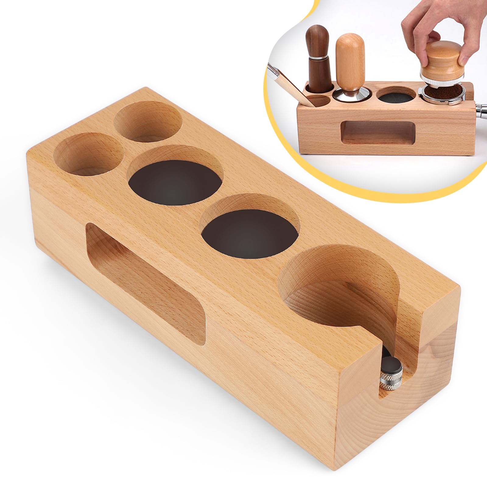 thumbnail: Efuturetime Tamperstation 51-54 Mm - Verstelbaar Houten Espresso Tamper Houder