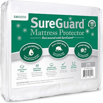 SureGuard Smooth Waterproof Mattress Protector, Crib Size Mattress Cover