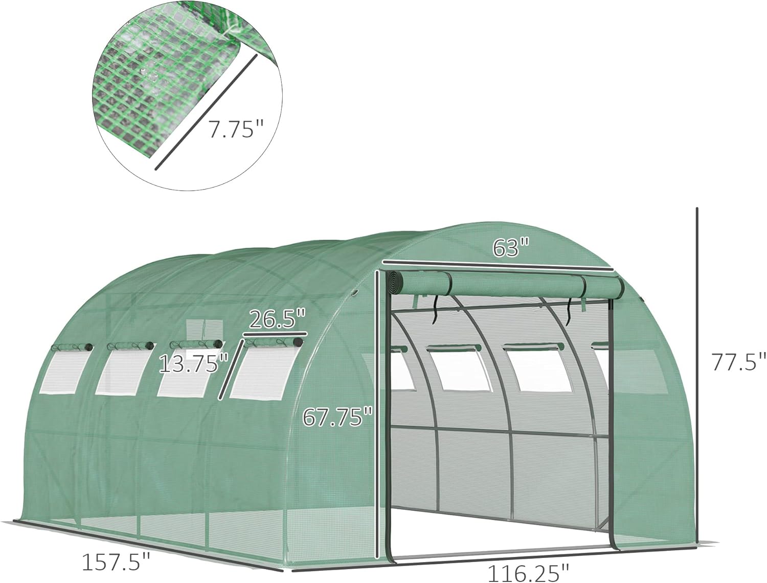 Outsunny 13' x 10' x 6.5' Walk-in Tunnel Greenhouse with 2 Zippered Mesh Doors & 10 Mesh Windows, Upgraded Gardening Plant Hot House with Galvanized Steel Hoops, Green