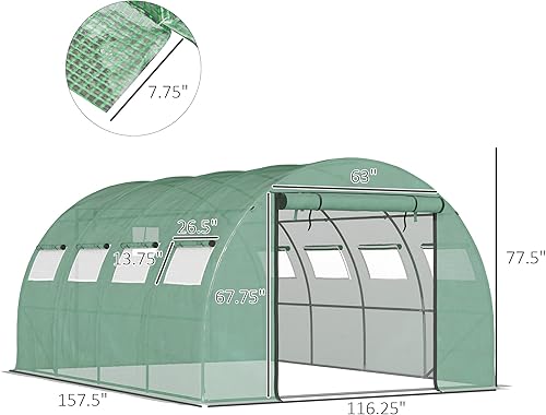 Miniatura 7 de Outsunny Invernadero túnel de 13 x 10 x 6.5 pies con 2 puertas de malla con cremallera y 10 ventanas de malla, planta de jardinería mejorada con