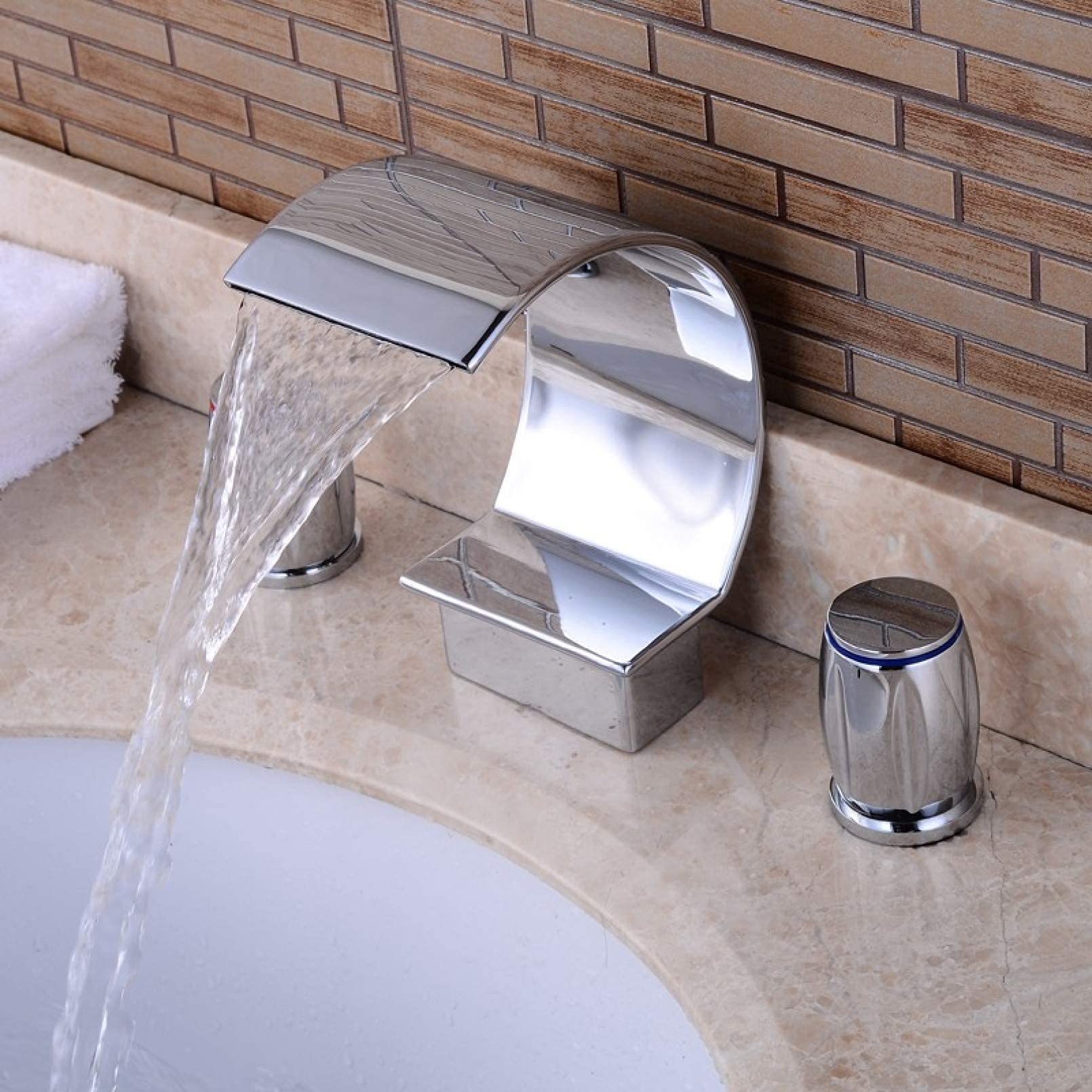 WIQUYBML Faucets Sink Tap,Bath Shower Chrome/Golden/Nickle/Orb Waterfall Faucet 3Pcs Bathroom Taps Dual Handle Basin Rotatable Mixer/Chrome Finished, Chrome Finished