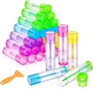 30 Pieces Lipstick Sleeves Empty 5g Transparent Food Lip Balm Containers, Self Filler Sleeves for DIY Lip Balm and Lipstick, 5 Colors with Spatula