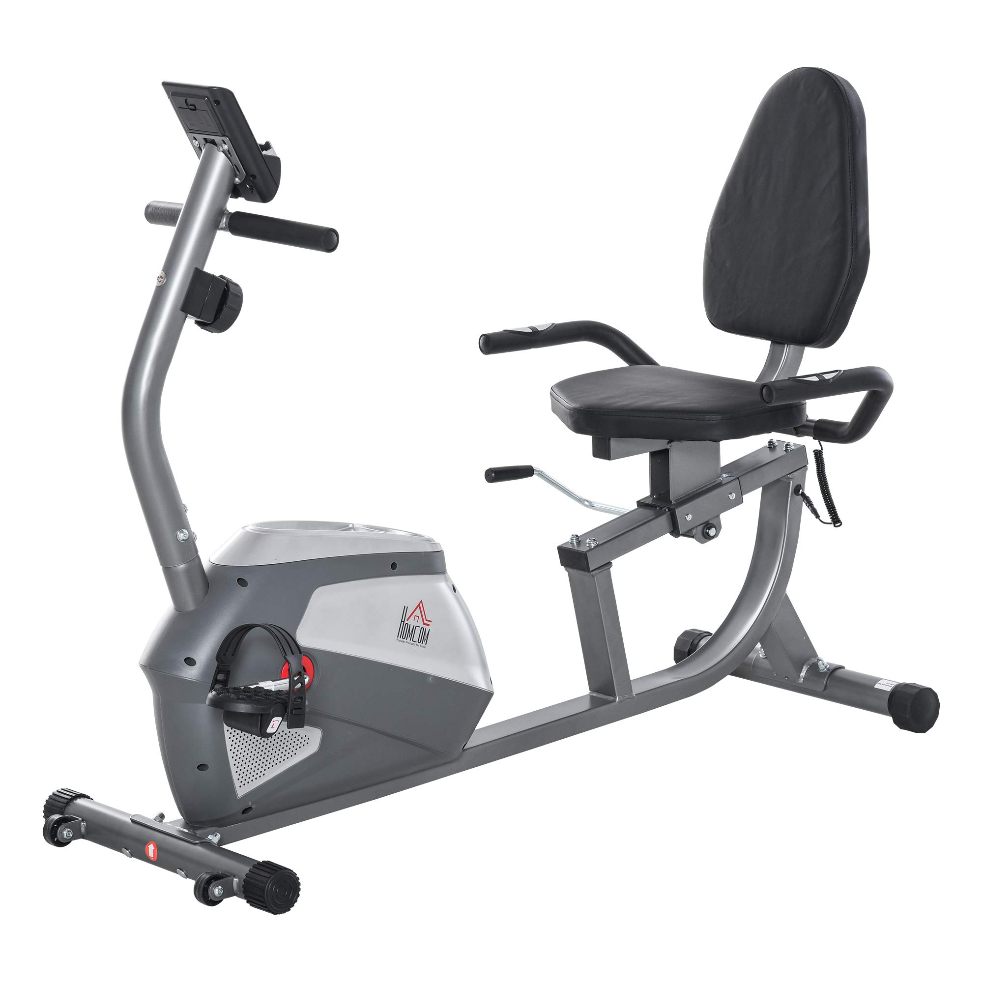 HOMCOM Vélo d'appartement semi-​allongé vélo couché magnétique écran LCD multifonction siège réglable 8 niveaux de résistance gris