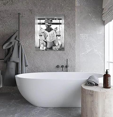 Miniatura 10 de Decoración de baño de perro en blanco y negro divertido arte de pared de perro boxeador leer periódico, pintura de baño para pared, decoración del