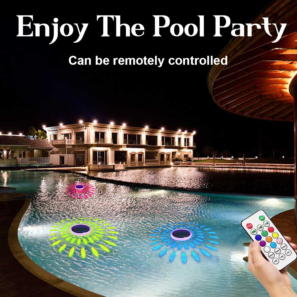 2 Stück Poolbeleuchtung Unterwasser Solar, IP67 Wasserdicht Teichbeleuchtung Solar Pool Licht mit Fernbedienung, 12 Farbmodi, Timer für Whirlpool, Schwimmbad, Badewanne Deko