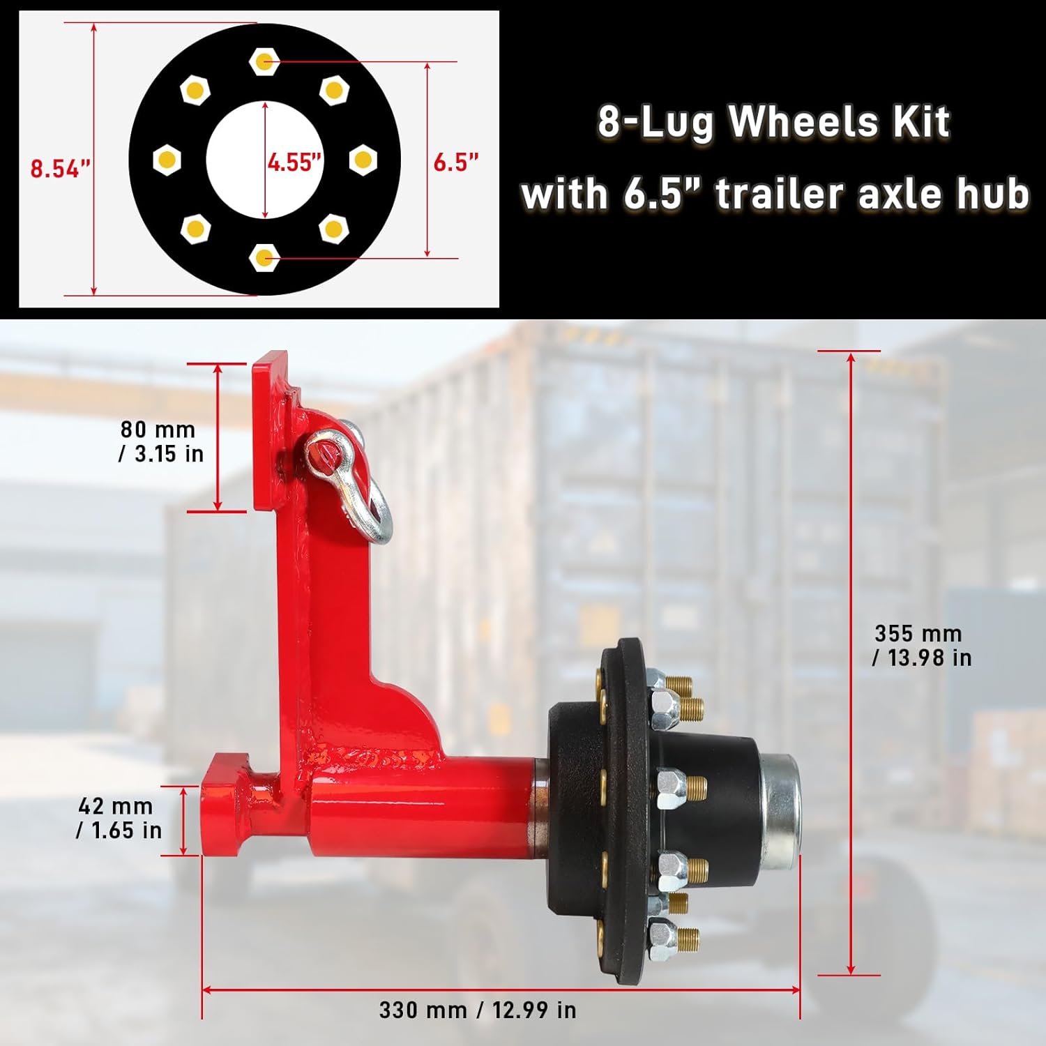 2 Pack Shipping Container Wheels 8-Lug Kit, Heavy-Duty Shipping Container Axles with Ratchet Tie Down for Up to 40ft Containers