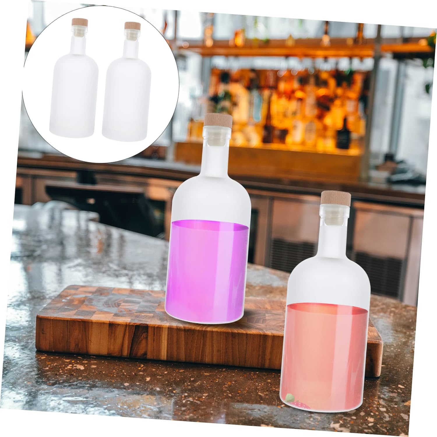 2Pcs Frosted Wine Bottles with Cork Stopper DIY Fruit Wine Brewing Bottles for Cocktails and Beverages for Home Brewing and Storage