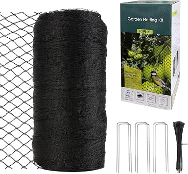 Garden Netting, RIFNY 4 12m Bird Netting for Garden Outdoor Patio Plants, Heavy Duty Moven Mesh with Ties and Staples Protected Fruit Trees Blueberry from Chickens Pond Leaf