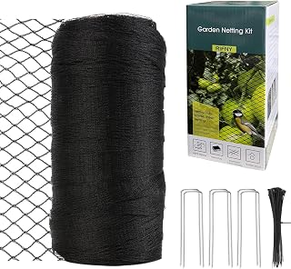 RIFNY Gartennetz, 4 × 12 m, Vogelnetz für Garten, Outdoor, Terrasse, Pflanzen, strapazierfähiges, bewegliches Netz mit Bändern und Heftklammern, geschützte Obstbäume, Heidelbeere vor Hühnern