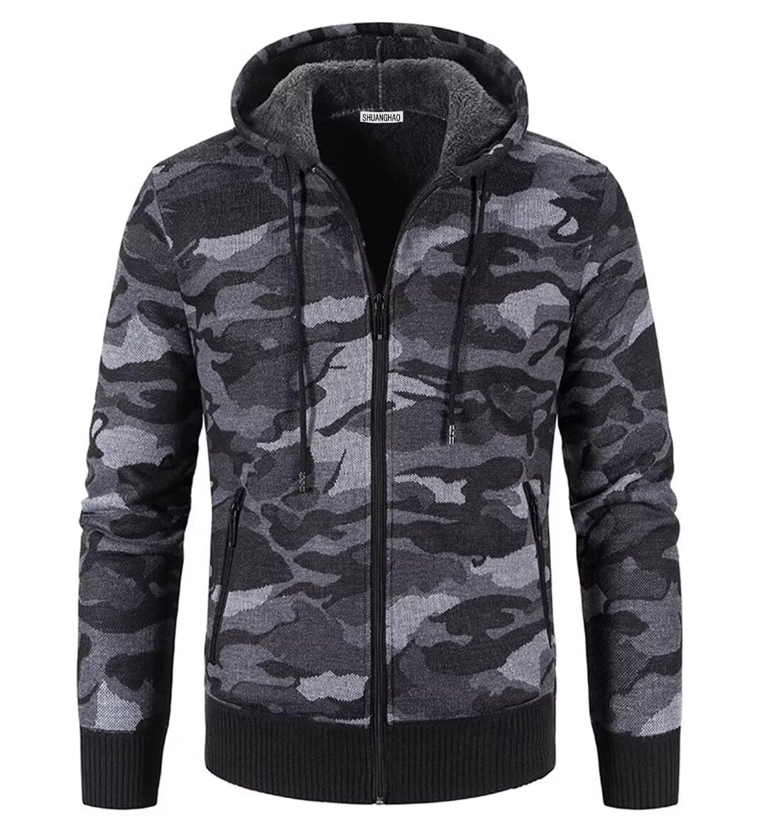 Sweats à-Capuche Pulls-Cardigans Homme - Tricoté Zippé Vetement Sport Blouson Automne Hiver Polaires Doublé Chaude Pull Hoodie Capuche Sweater Gilets Vêtement Chandail Jacket Homme