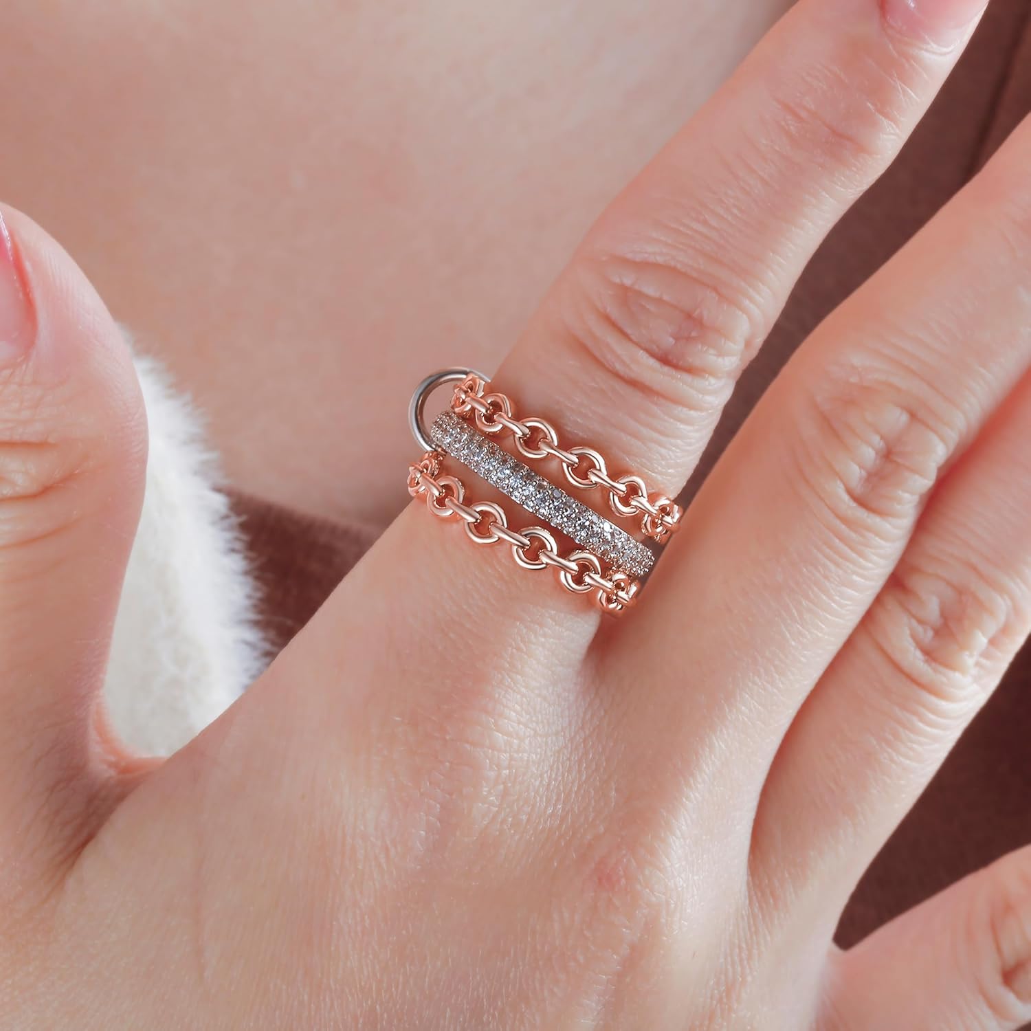 ANGELLIS 14K Gold Interlocked Stackable Rings for Women, Interlocking Stacking Cubic Zirconia Rings, Mixed Metal Ring Set for Gifts Trendy Jewelry - Image 3