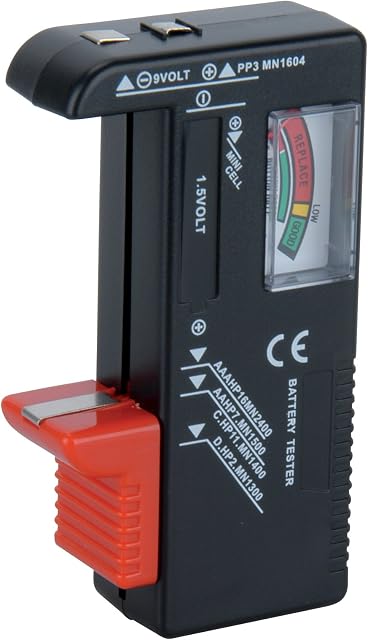UNITEC 46021 uniwersalny tester baterii 1,5 V/9 V, czarny