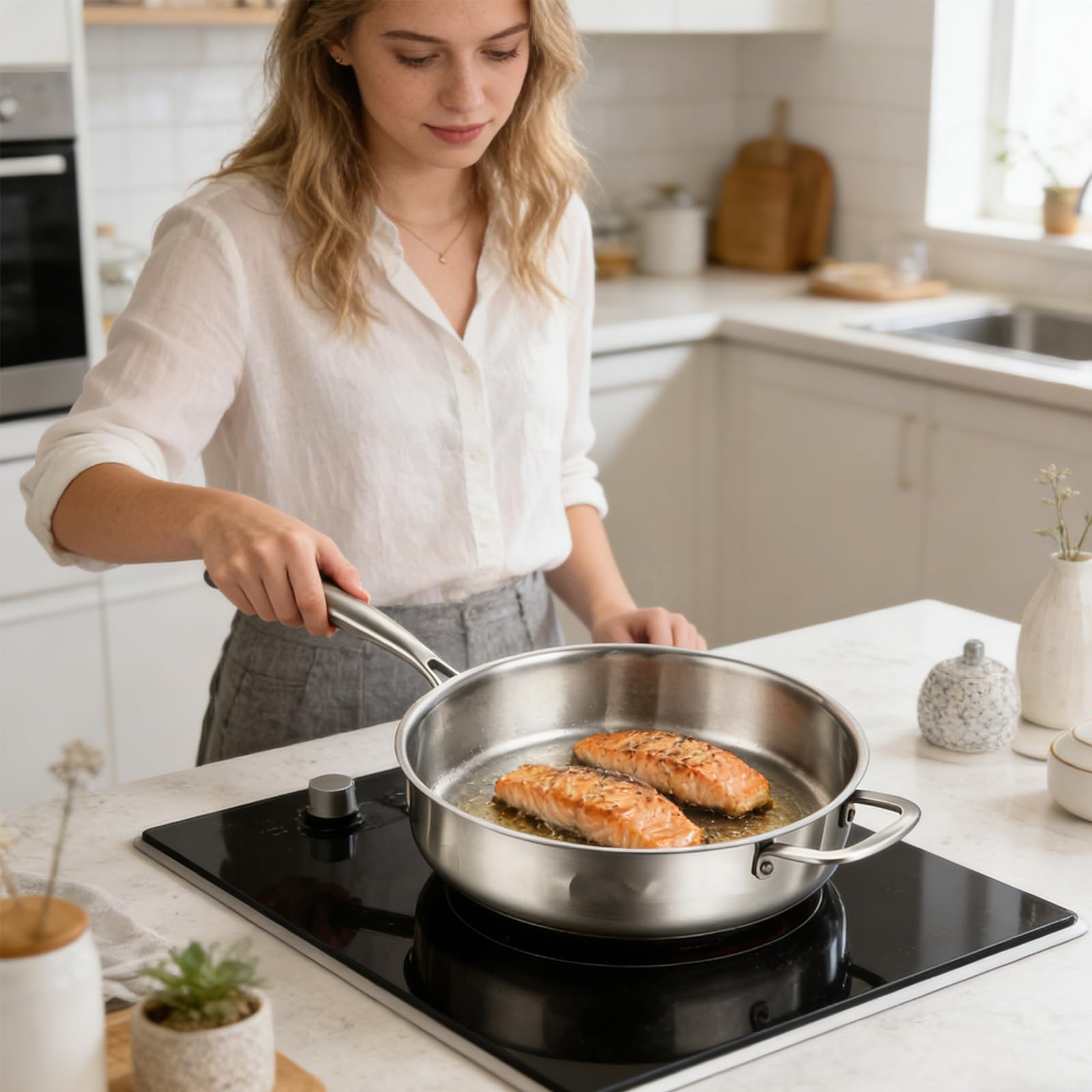 Pentola Cottura in Acciaio Inossidabile qualità a 3 Strati Che fornisce Calore Uniforme per Attrezzature da Cucina per Uso Domestico e Professionale