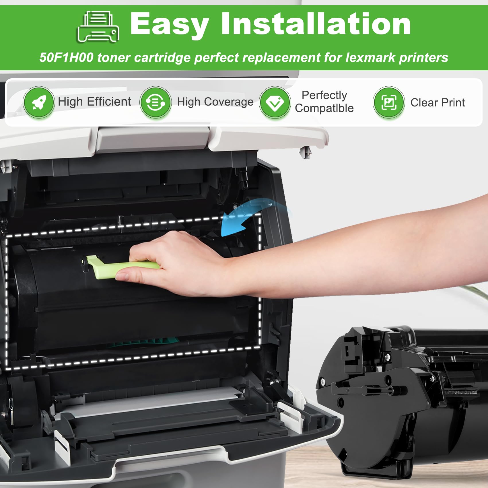 TOPRINT Compatible Toner Cartridge 502H 50F2H00 High Capacity 5000 Pages Black for Lexmark MS310d MS310dn MS312dn MS410d MS410dn MS415dn MS415dn MS510dn MS610de MS610dn MS610 dtn Printer