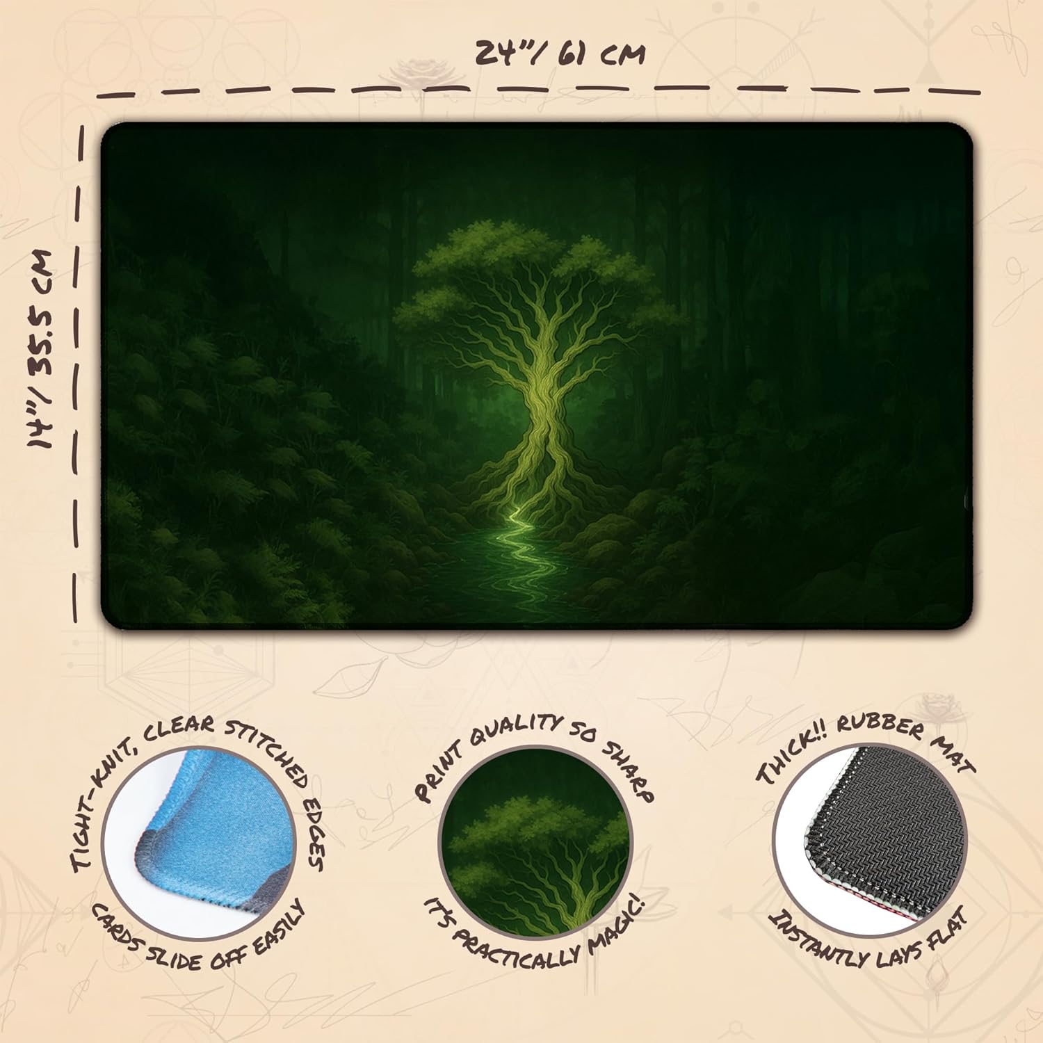 Forest (Stitched) - MTG Playmat - Compatible with Magic The Gathering Playmat - Play MTG, YuGiOh, TCG - Original Play Mat Art Designs & Accessories