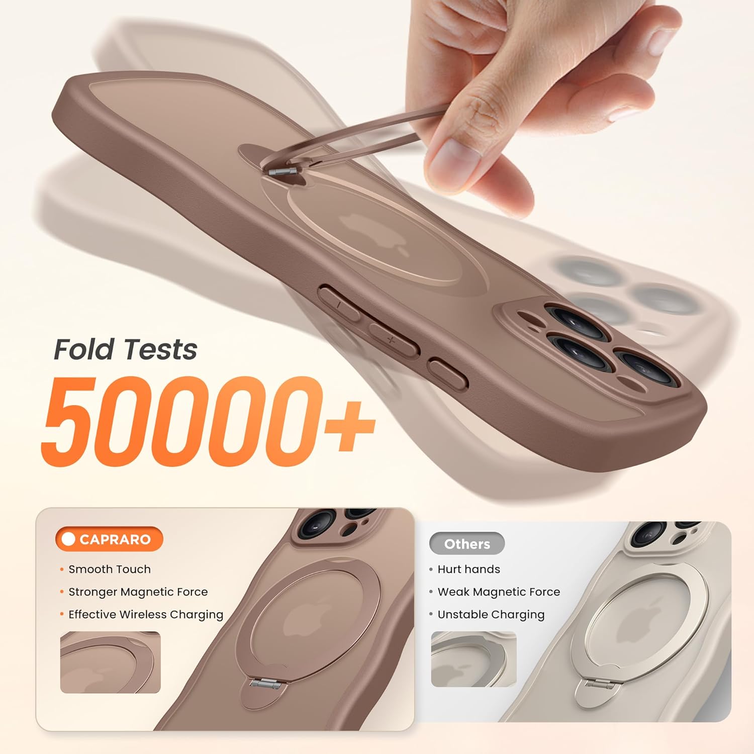 CAPRARO for iPhone 15 Pro Max Case with 360° Spin Magnetic Stand for Women, [Compatible with MagSafe] [Full Camera Protection] Cute Wave Translucent Matte Case for iPhone 15 Pro Max, Brown - Image 4