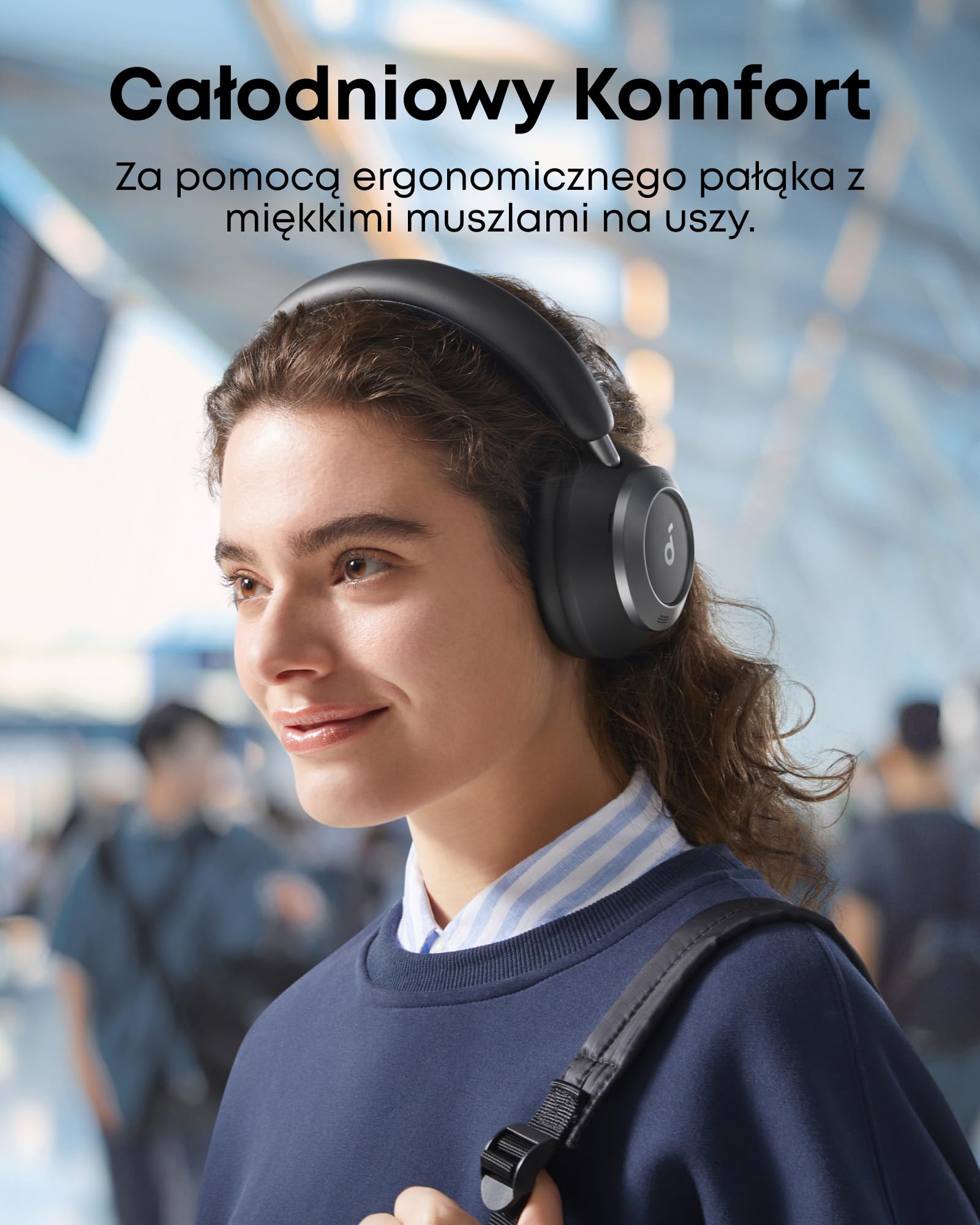 soundcore Space One Pro firmy Anker(odnowiona), adaptacyjne słuchawki z aktywną redukcją szumów wspierane 6 mikrofonami, super składana konstrukcja, bezstratne 60 godz. dźwięku, ultraszybkie ładowanie