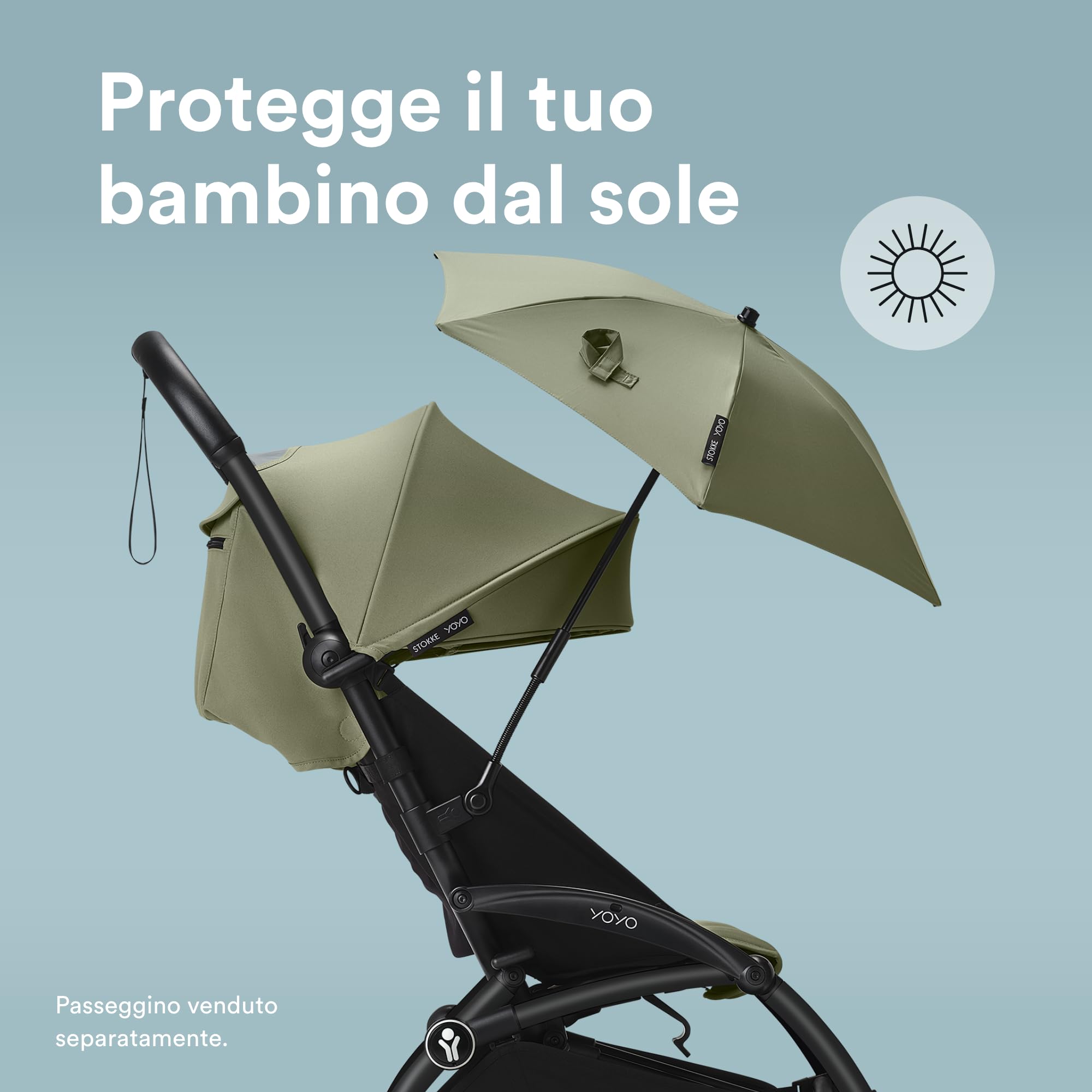 Parasole Stokke YOYO, Aqua - Protezione UPF 50+, opacità migliorata - Da utilizzare sul passeggino YOYO con 0+ Newborn Pack, Newborn Shell o 6+ Color Pack