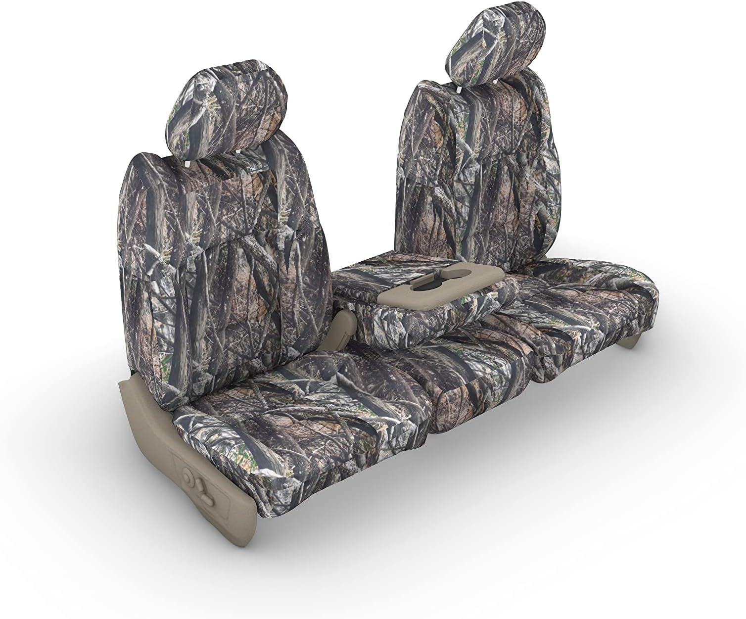 Made to fit 2011-2014 Ford F150-F550 Front 40/20/40 Split Seat Custom Seat Covers, Opening Console Lost at Camo Endura